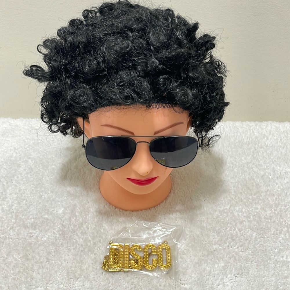 Disco Wig, Chain & Glasses Costume